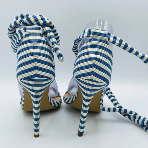 Liliana Heels Womens Size 6.5 Blue White Striped Strappy Stiletto High Shoes - Picture 8 of 12